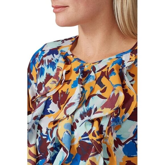 Prabal Gurung Collective Ochre Floral Ruffle Front Blouse Size: 6 - Picture 5 of 6